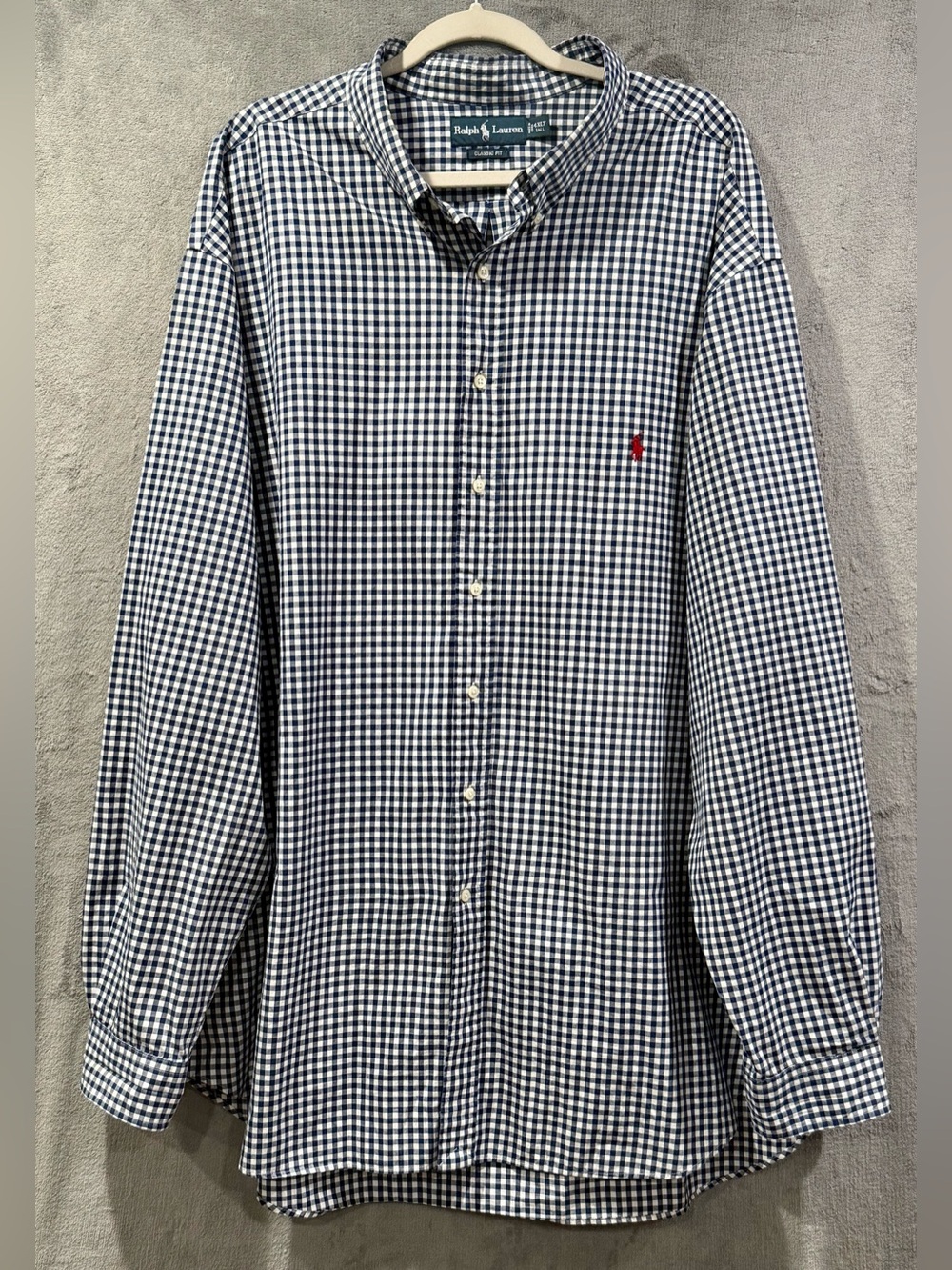 Ralph Lauren Mens 4XLT Blue Gingham Check Oxford Classic Fit‎ Button Down VTG